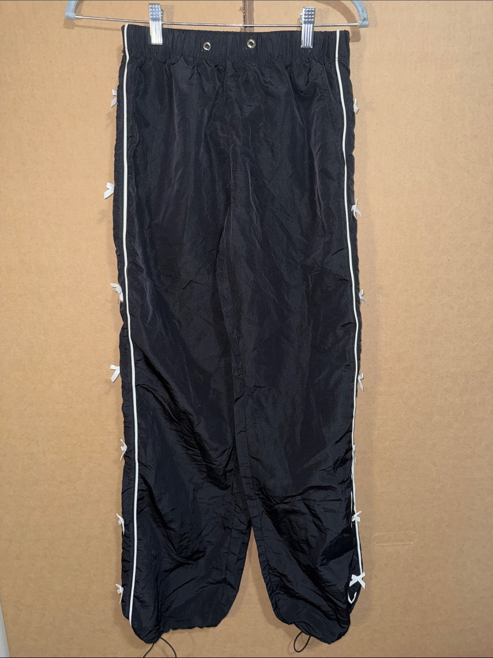 Coco & Shay Women's Black Nylon Jogger Track Pants White Bow‎ XS Feminine Gym XS